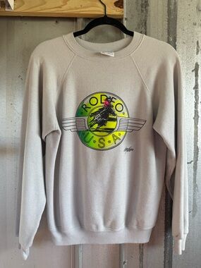 Vintage Hanes Rodeo USA Graphic Crewneck Sweatshirt - Light Grey